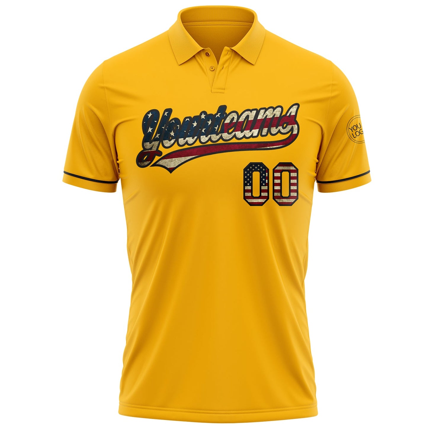 Custom Gold Vintage USA Flag-Black Performance Vapor Golf Polo Shirt view 2