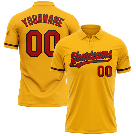 Custom Gold Red-Black Performance Vapor Golf Polo Shirt - Main View