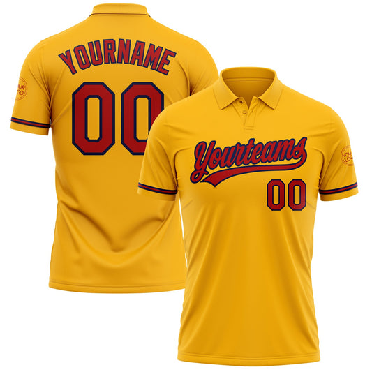 Custom Gold Red-Navy Performance Vapor Golf Polo Shirt - Main View