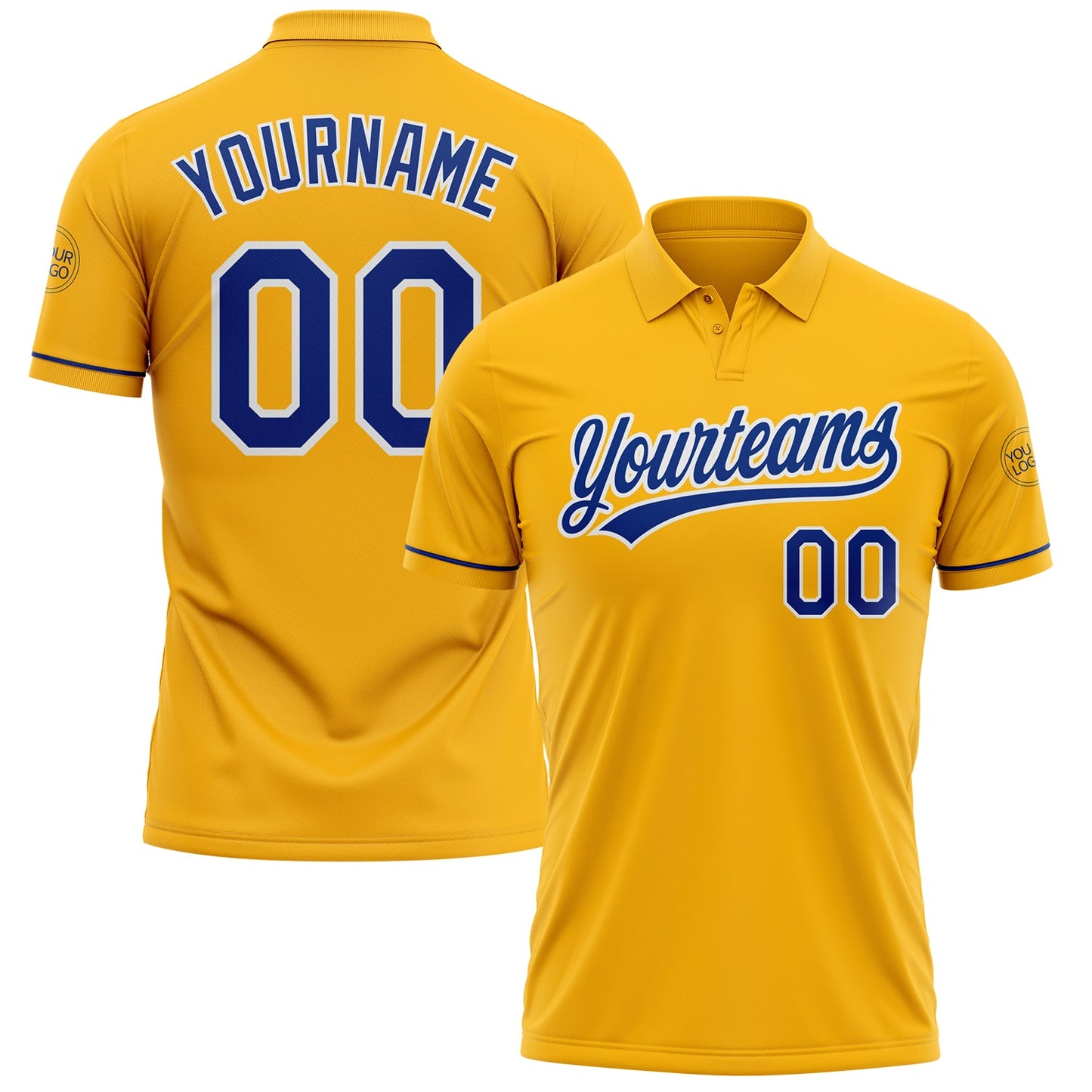 Custom Gold Royal-White Performance Vapor Golf Polo Shirt - Main View