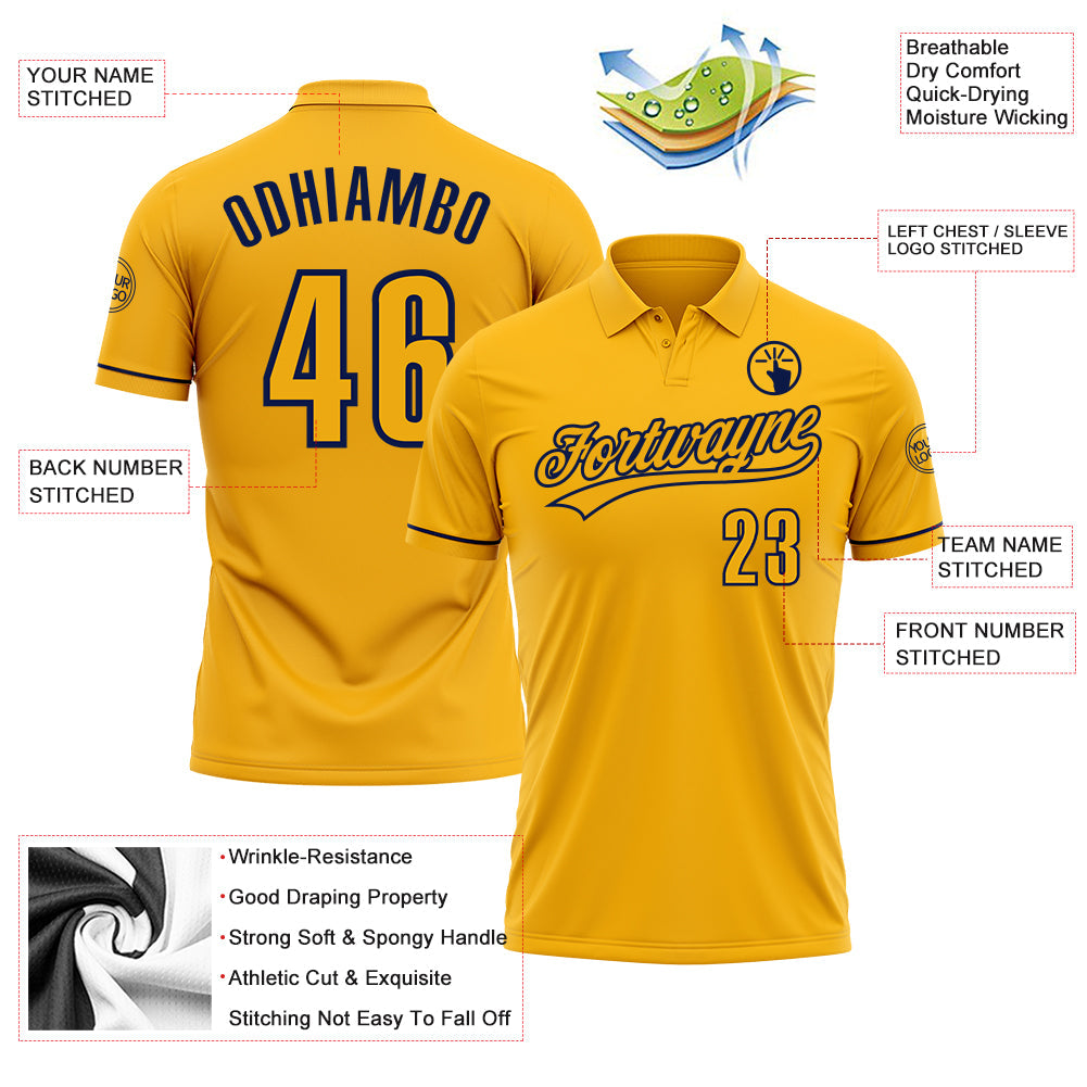 Custom Gold Navy Performance Vapor Golf Polo Shirt view 3
