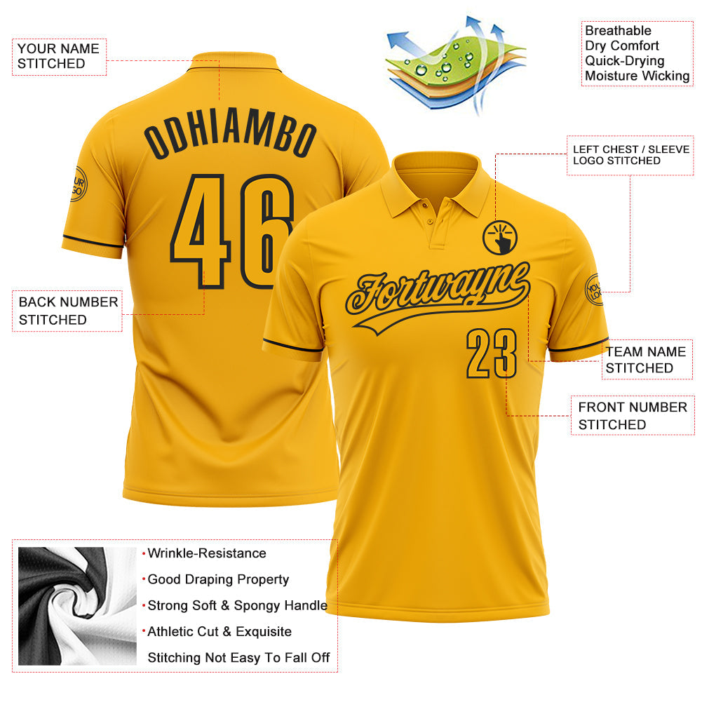 Custom Gold Black Performance Vapor Golf Polo Shirt view 3
