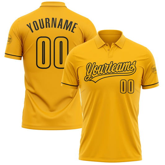 Custom Gold Black Performance Vapor Golf Polo Shirt - Main View