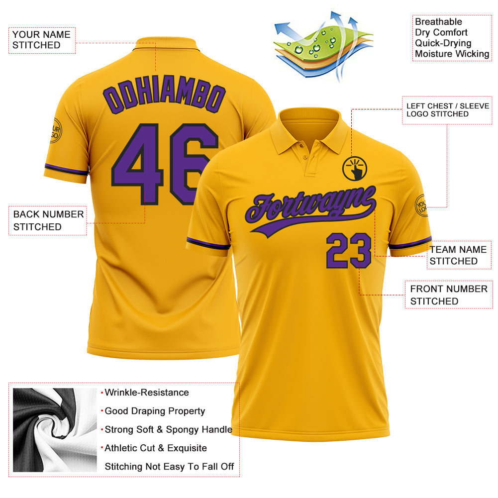 Custom Gold Purple-Black Performance Vapor Golf Polo Shirt view 3