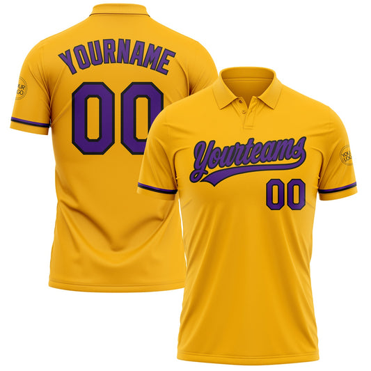 Custom Gold Purple-Black Performance Vapor Golf Polo Shirt - Main View