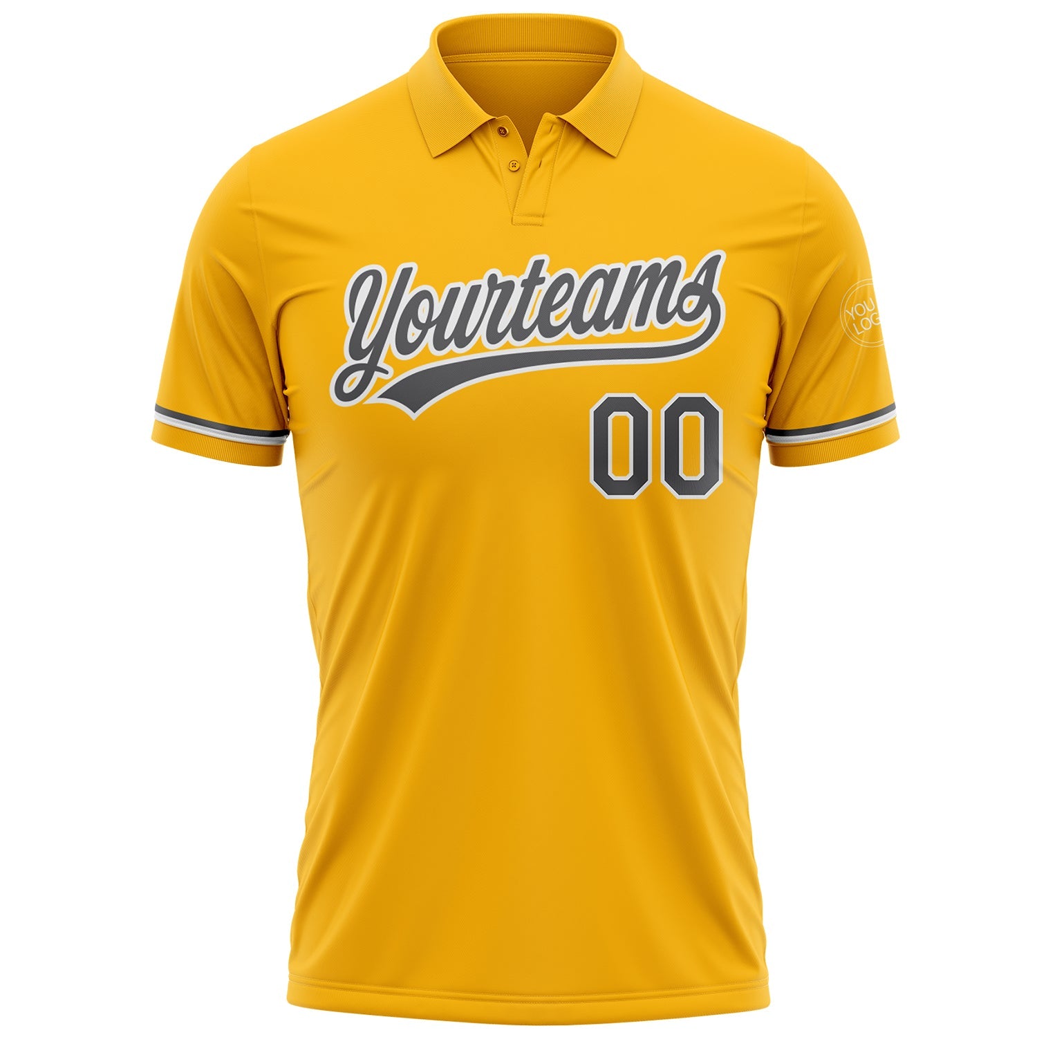 Custom Gold Steel Gray-White Performance Vapor Golf Polo Shirt view 2