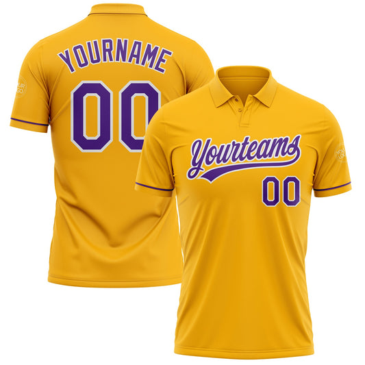 Custom Gold Purple-White Performance Vapor Golf Polo Shirt - Main View