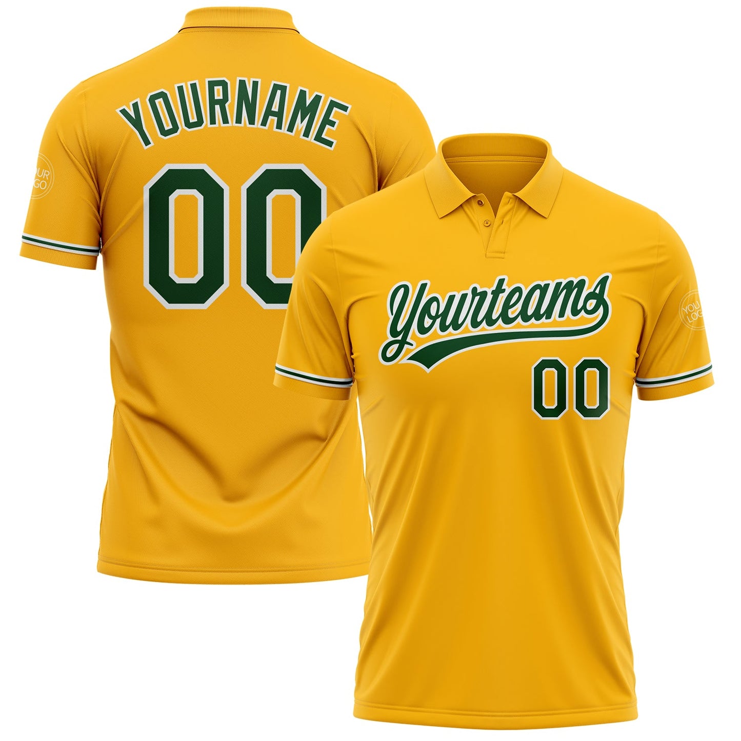 Custom Gold Green-White Performance Vapor Golf Polo Shirt - Main View