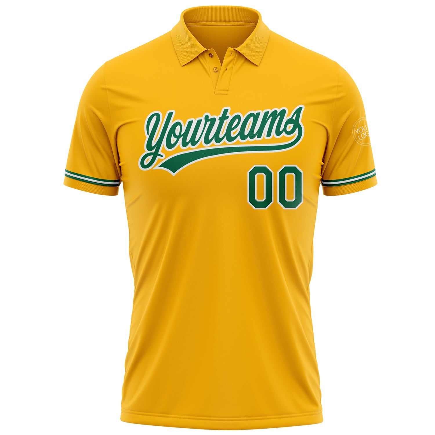 Custom Gold Kelly Green-White Performance Vapor Golf Polo Shirt view 2