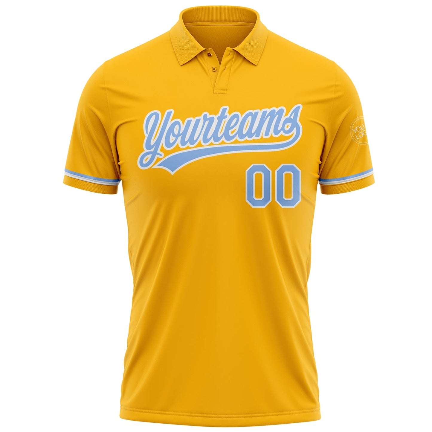 Custom Gold Light Blue-White Performance Vapor Golf Polo Shirt view 2