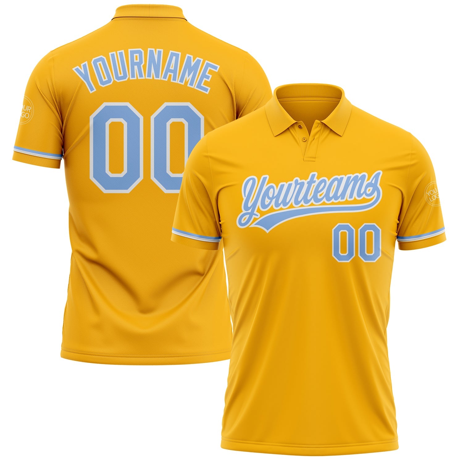 Custom Gold Light Blue-White Performance Vapor Golf Polo Shirt - Main View