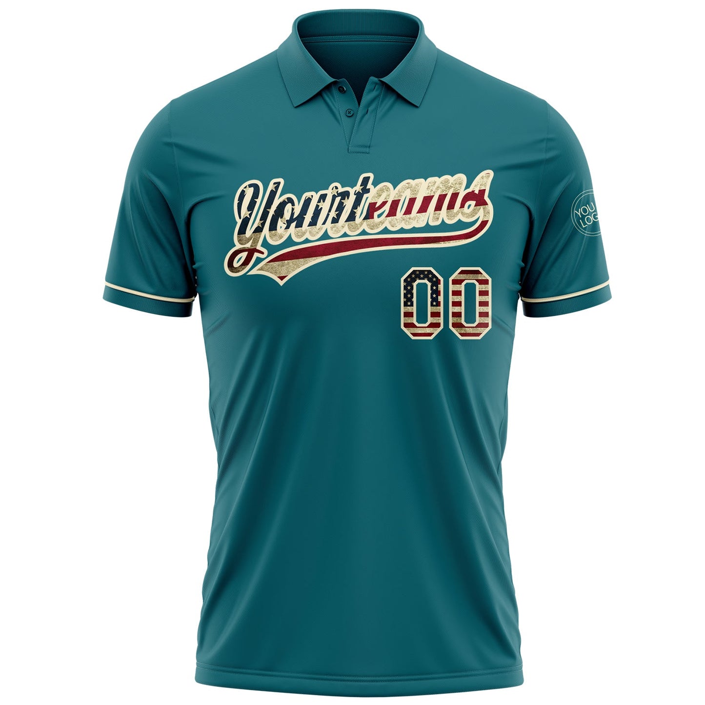 Custom Teal Vintage USA Flag-Cream Performance Vapor Golf Polo Shirt view 2