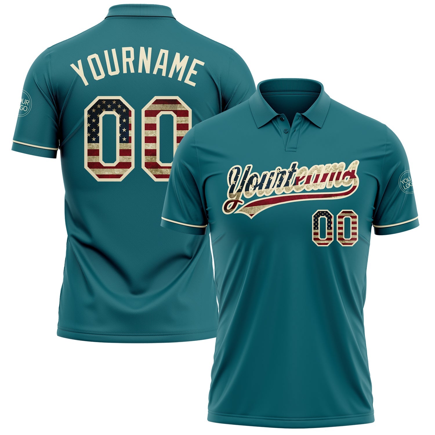 Custom Teal Vintage USA Flag-Cream Performance Vapor Golf Polo Shirt - Main View