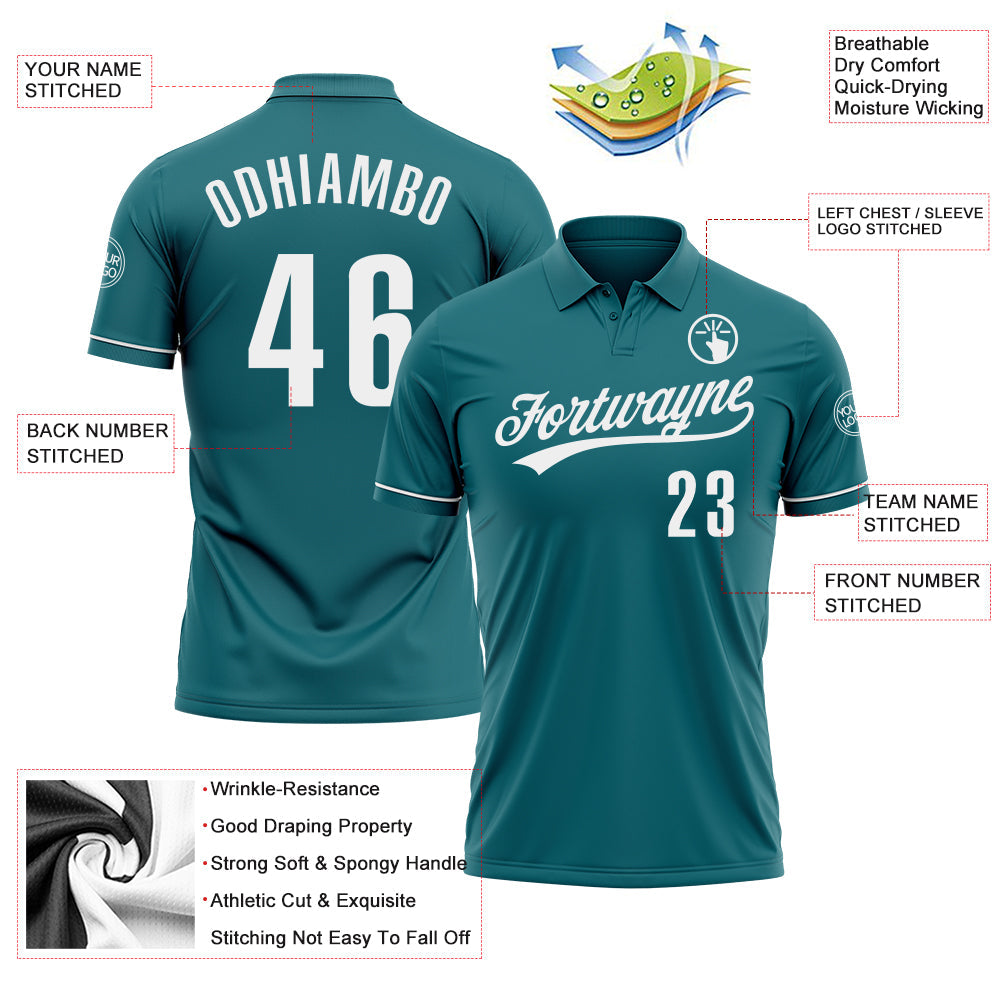 Custom Teal White Performance Vapor Golf Polo Shirt view 3