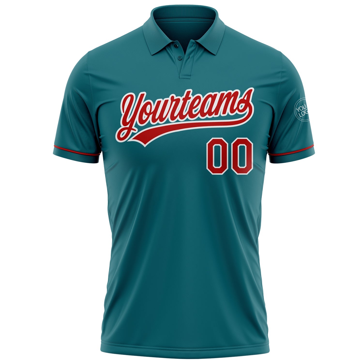 Custom Teal Red-White Performance Vapor Golf Polo Shirt view 2