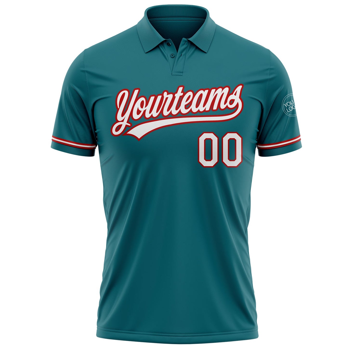 Custom Teal White-Red Performance Vapor Golf Polo Shirt view 2