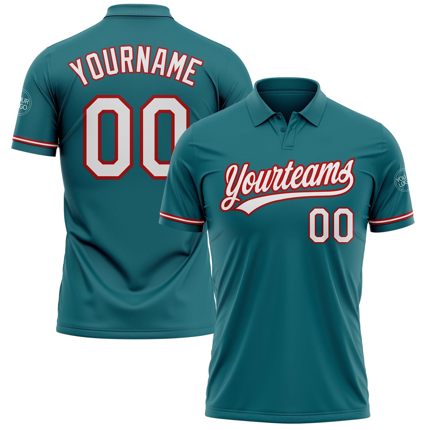 Custom Teal White-Red Performance Vapor Golf Polo Shirt - Main View