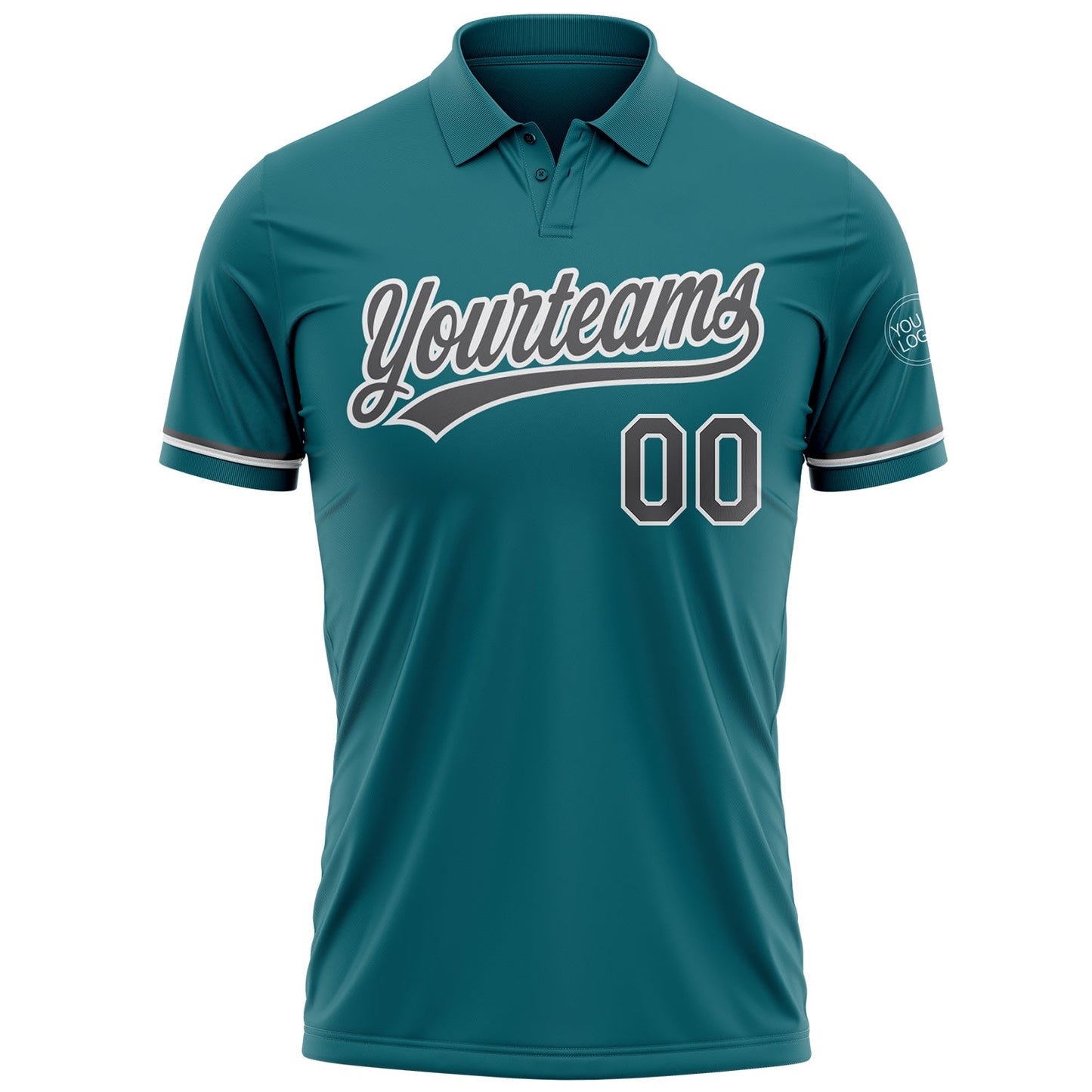 Custom Teal Steel Gray-White Performance Vapor Golf Polo Shirt view 2