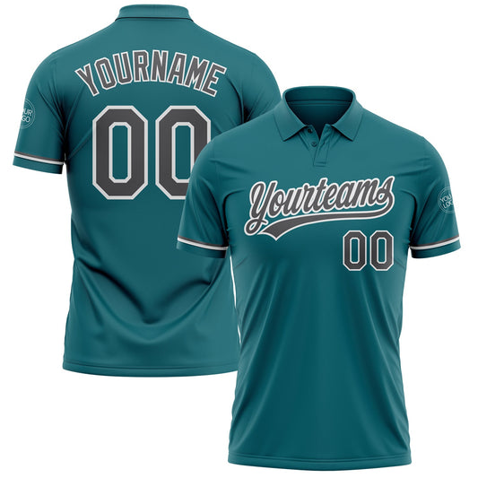 Custom Teal Steel Gray-White Performance Vapor Golf Polo Shirt - Main View