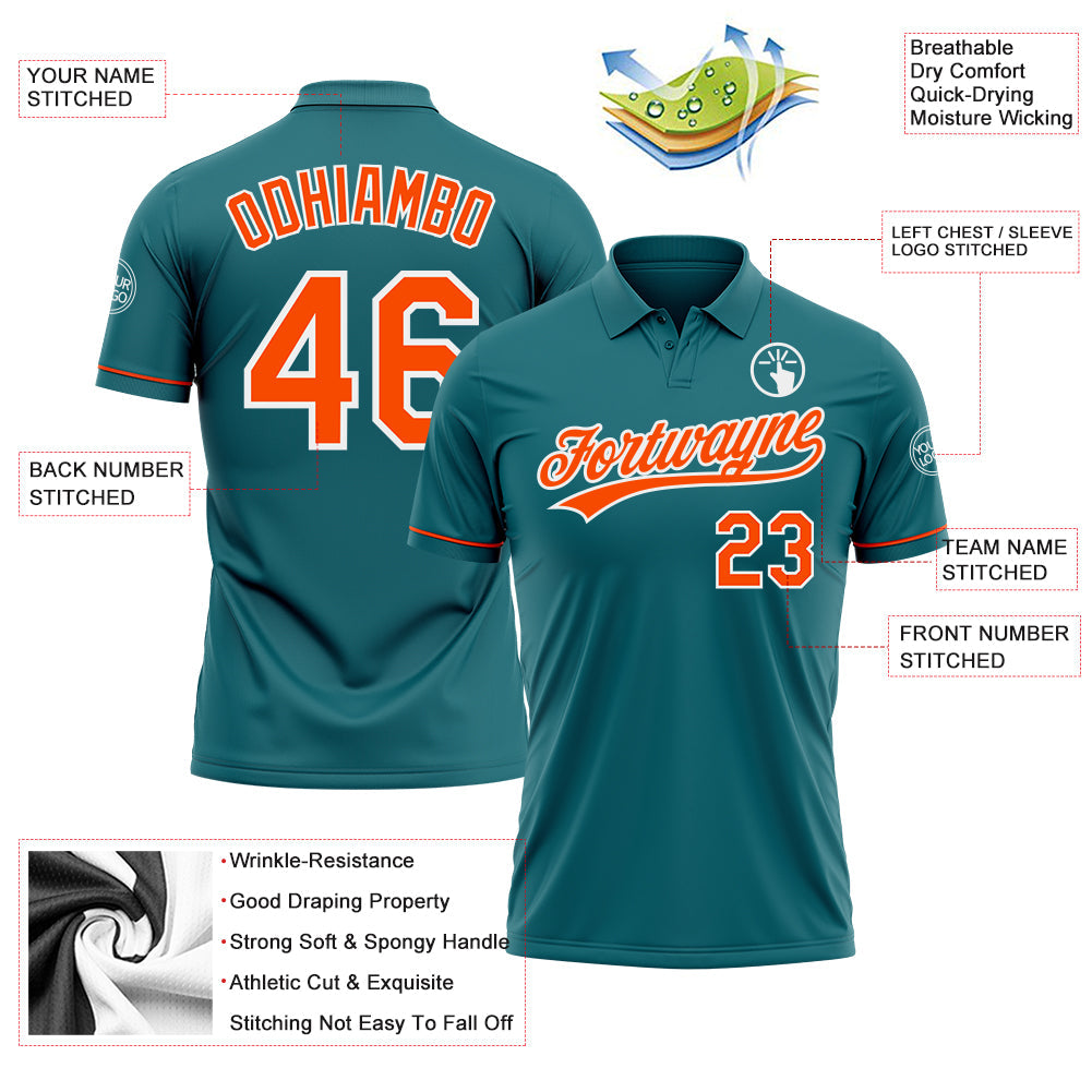 Custom Teal Orange-White Performance Vapor Golf Polo Shirt view 3