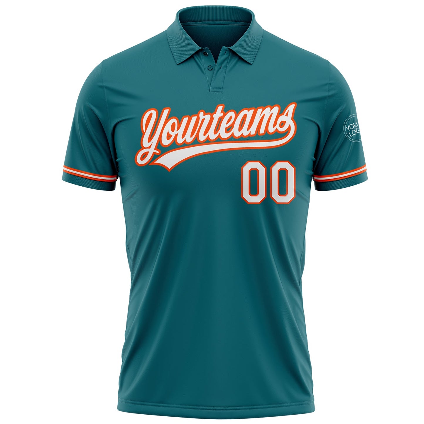 Custom Teal White-Orange Performance Vapor Golf Polo Shirt view 2