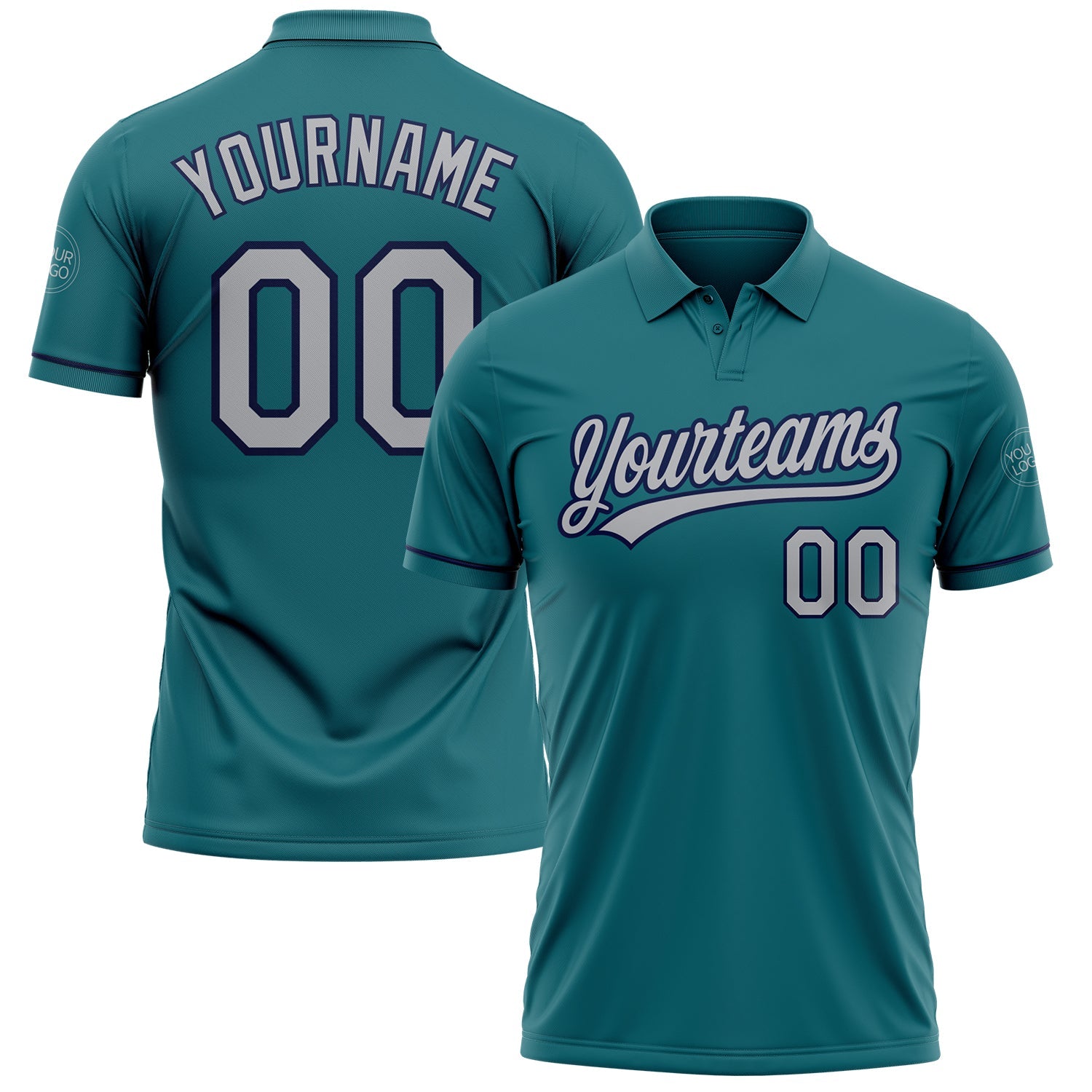 Custom Teal Gray-Navy Performance Vapor Golf Polo Shirt - Main View