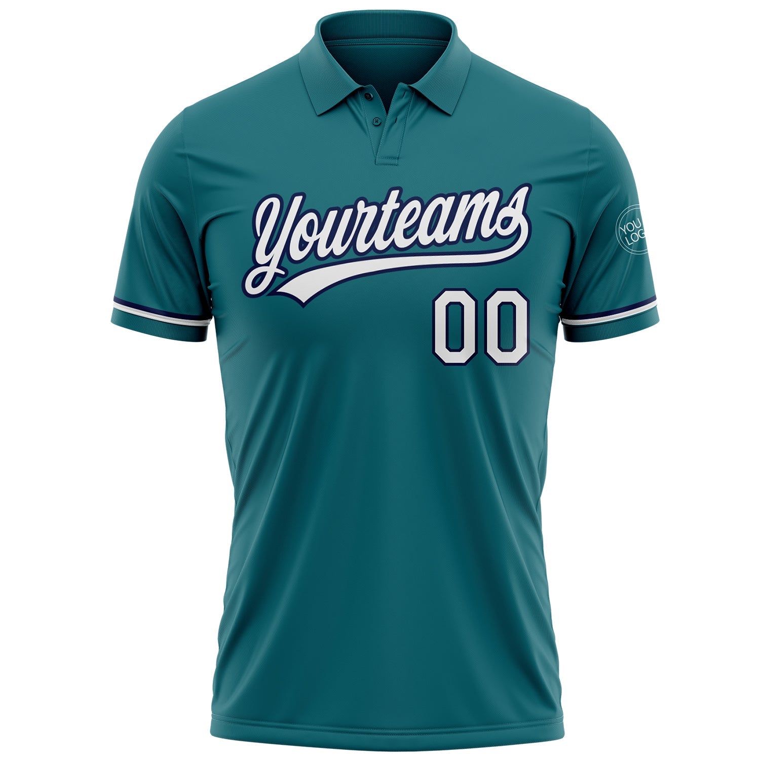 Custom Teal White-Navy Performance Vapor Golf Polo Shirt view 2