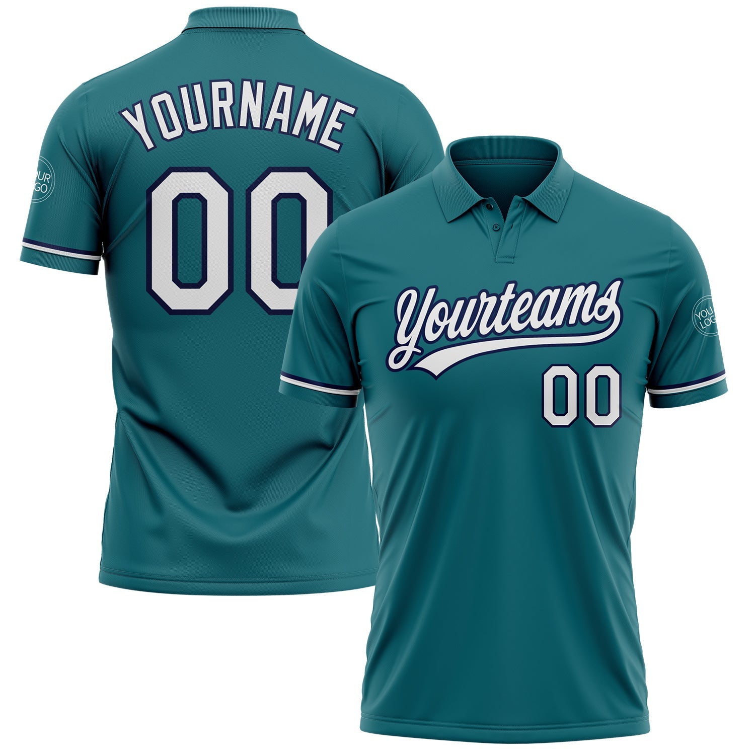 Custom Teal White-Navy Performance Vapor Golf Polo Shirt - Main View