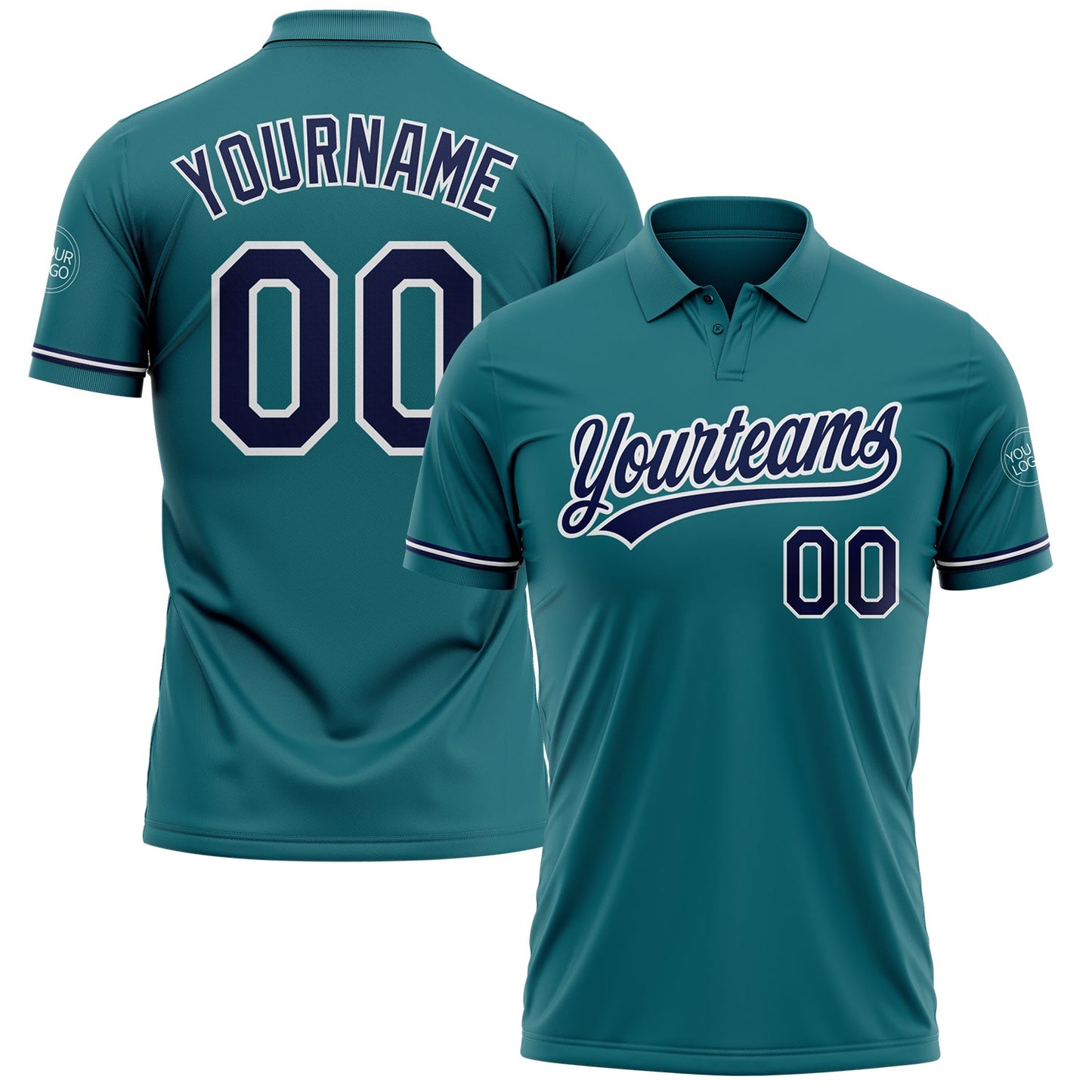 Custom Teal Navy-White Performance Vapor Golf Polo Shirt - Main View