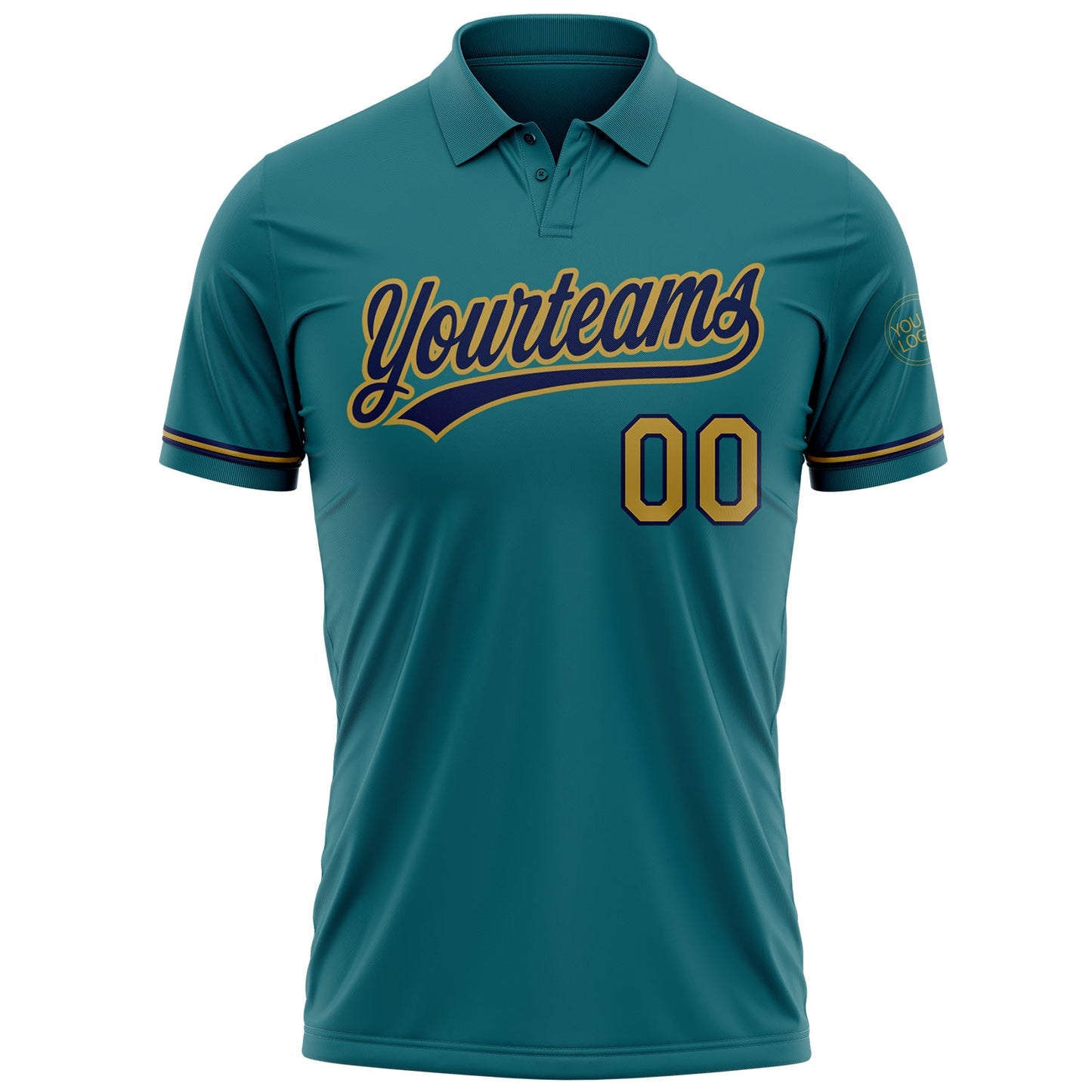 Custom Teal Old Gold-Navy Performance Vapor Golf Polo Shirt view 2