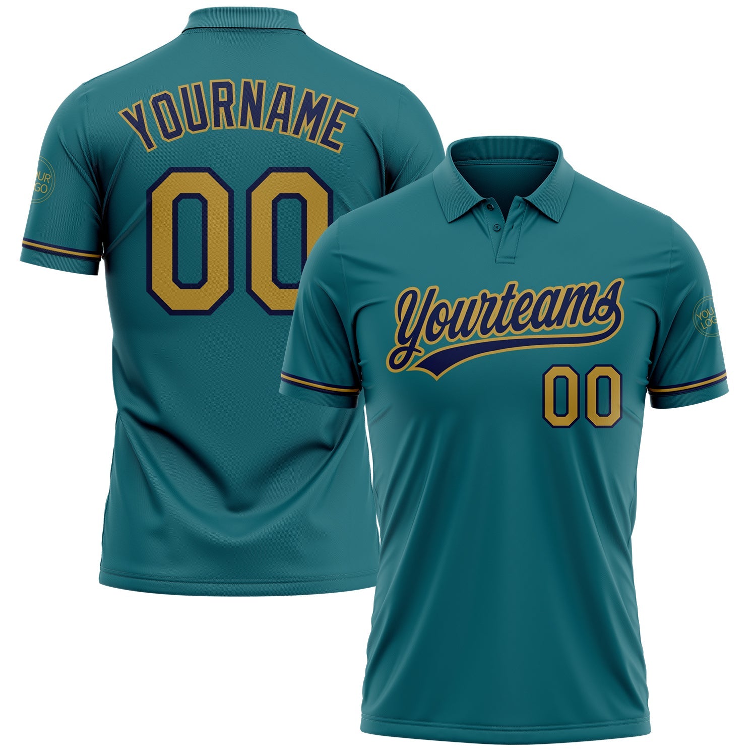 Custom Teal Old Gold-Navy Performance Vapor Golf Polo Shirt - Main View