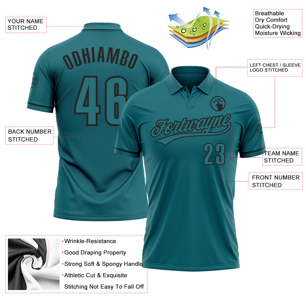 Custom Teal Black Performance Vapor Golf Polo Shirt view 3