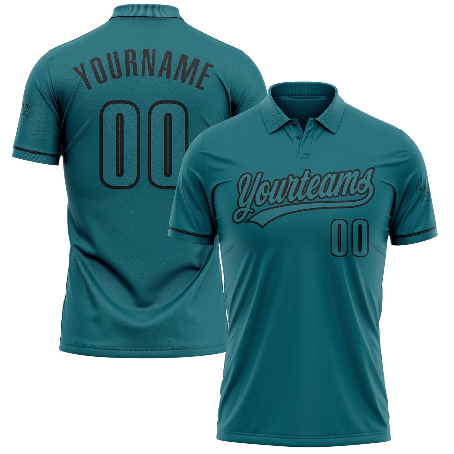 Custom Teal Black Performance Vapor Golf Polo Shirt - Main View