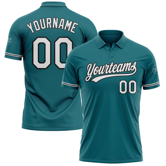 Custom Teal White-Black Performance Vapor Golf Polo Shirt - Main View