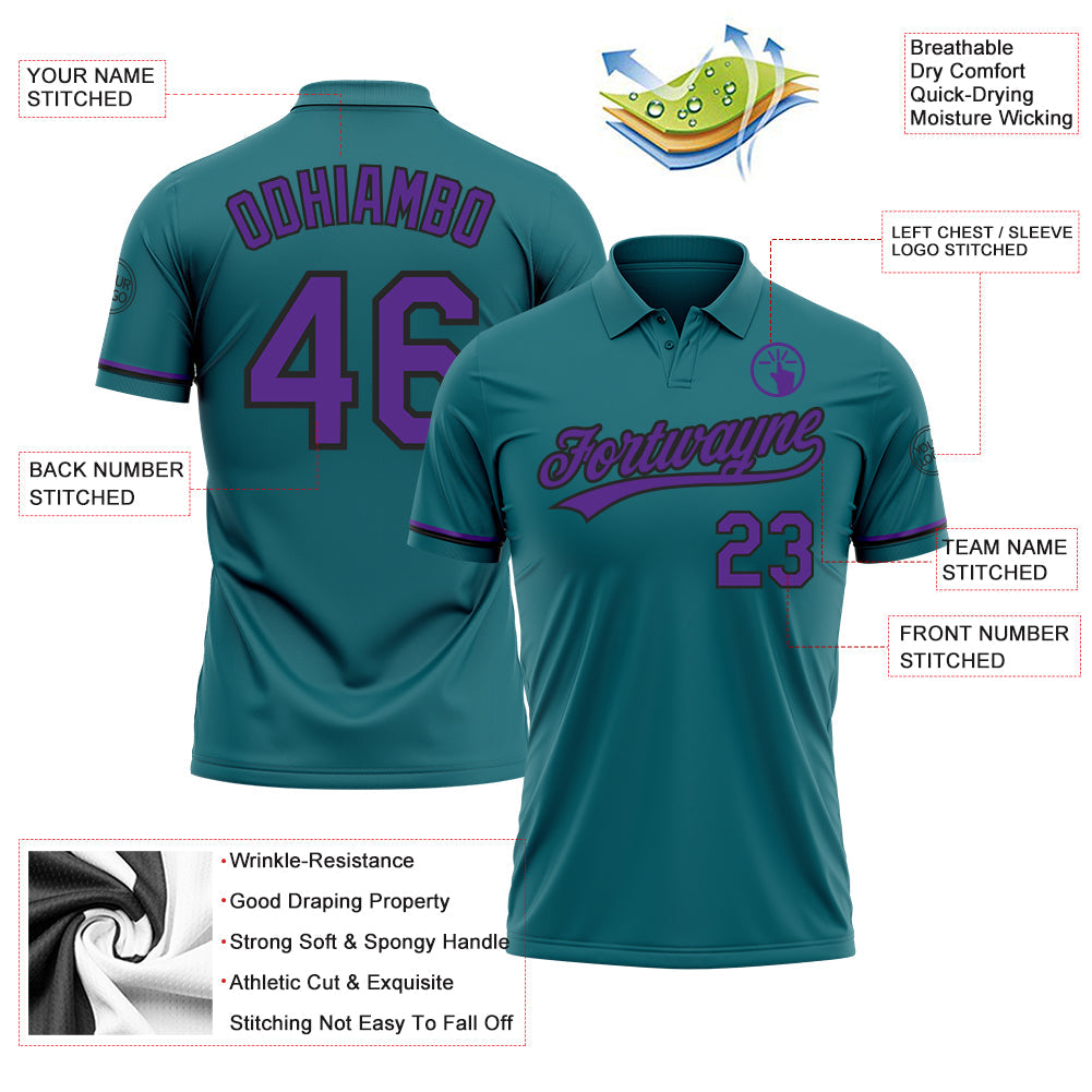 Custom Teal Purple-Black Performance Vapor Golf Polo Shirt view 3