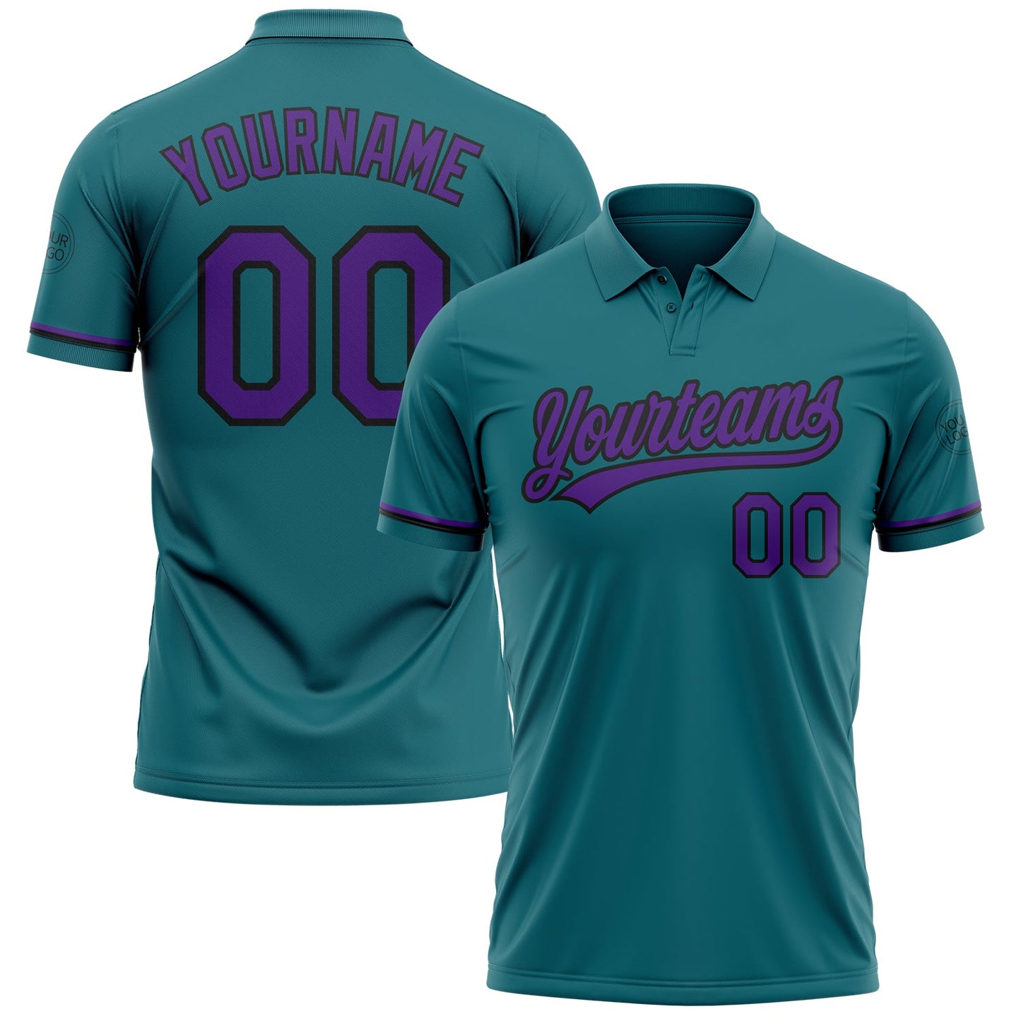 Custom Teal Purple-Black Performance Vapor Golf Polo Shirt - Main View
