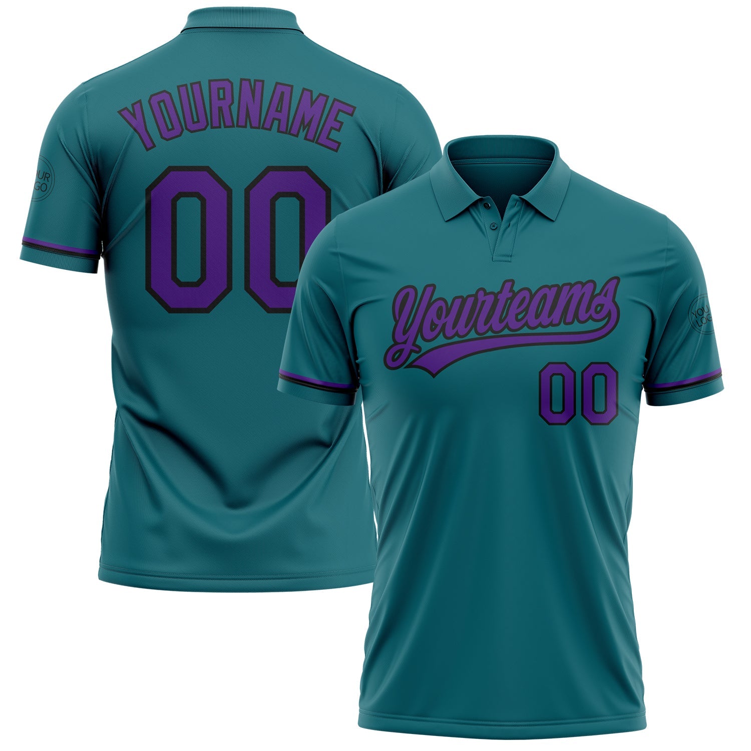 Custom Teal Purple-Black Performance Vapor Golf Polo Shirt - Main View