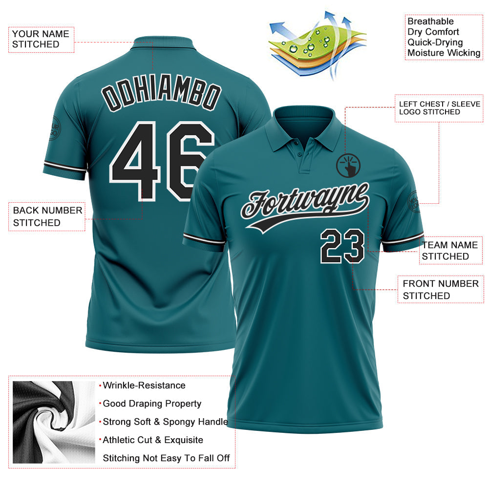 Custom Teal Black-White Performance Vapor Golf Polo Shirt view 3