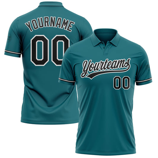 Custom Teal Black-White Performance Vapor Golf Polo Shirt - Main View