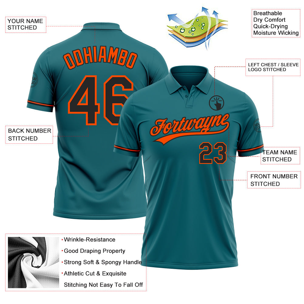 Custom Teal Black-Orange Performance Vapor Golf Polo Shirt view 3
