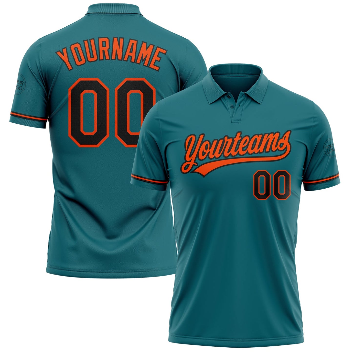 Custom Teal Black-Orange Performance Vapor Golf Polo Shirt - Main View