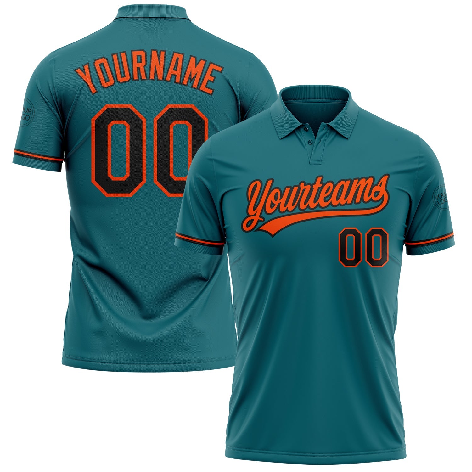 Custom Teal Black-Orange Performance Vapor Golf Polo Shirt - Main View