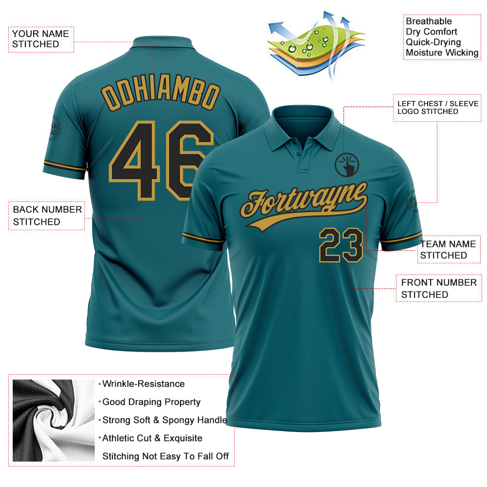 Custom Teal Black-Old Gold Performance Vapor Golf Polo Shirt view 3