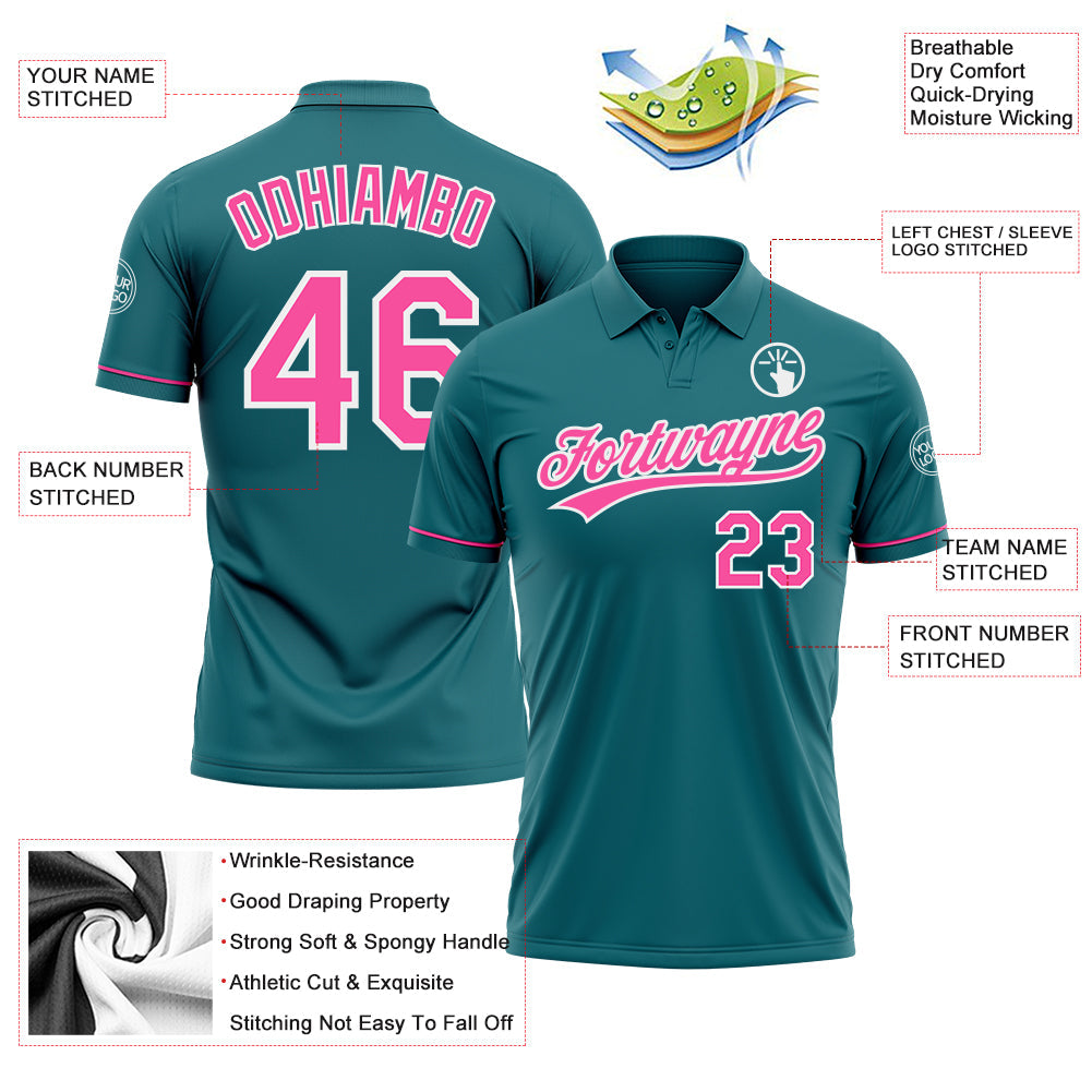 Custom Teal Pink-White Performance Vapor Golf Polo Shirt view 3