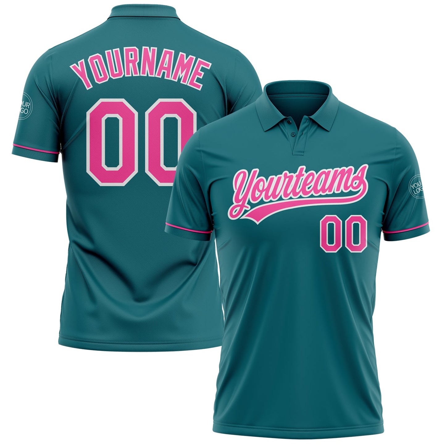 Custom Teal Pink-White Performance Vapor Golf Polo Shirt - Main View