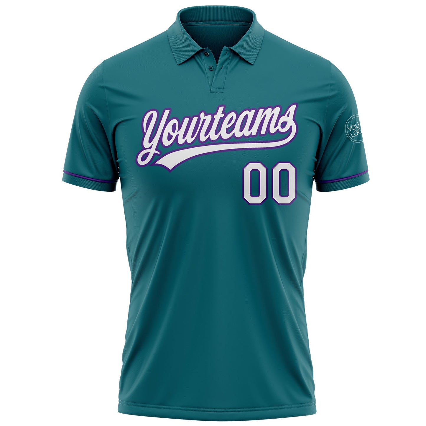 Custom Teal White-Purple Performance Vapor Golf Polo Shirt view 2