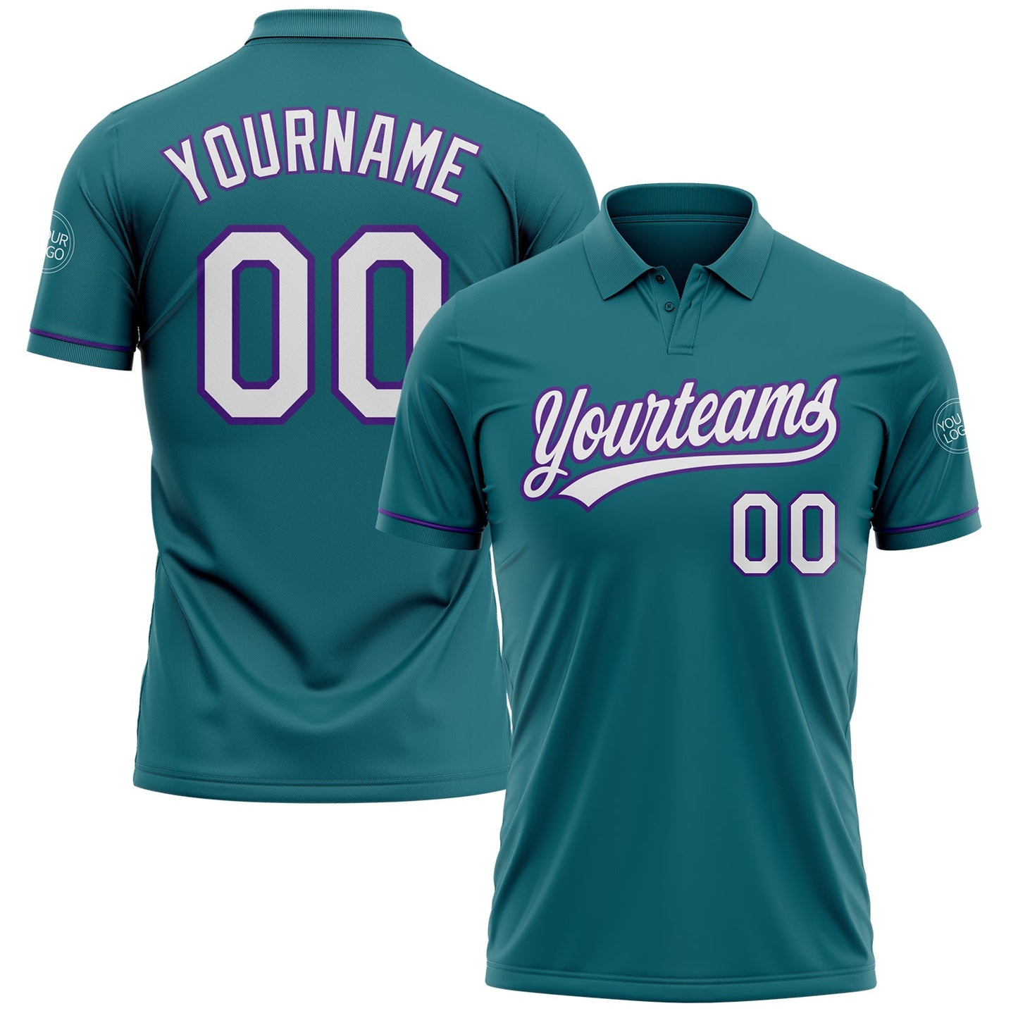 Custom Teal White-Purple Performance Vapor Golf Polo Shirt - Main View