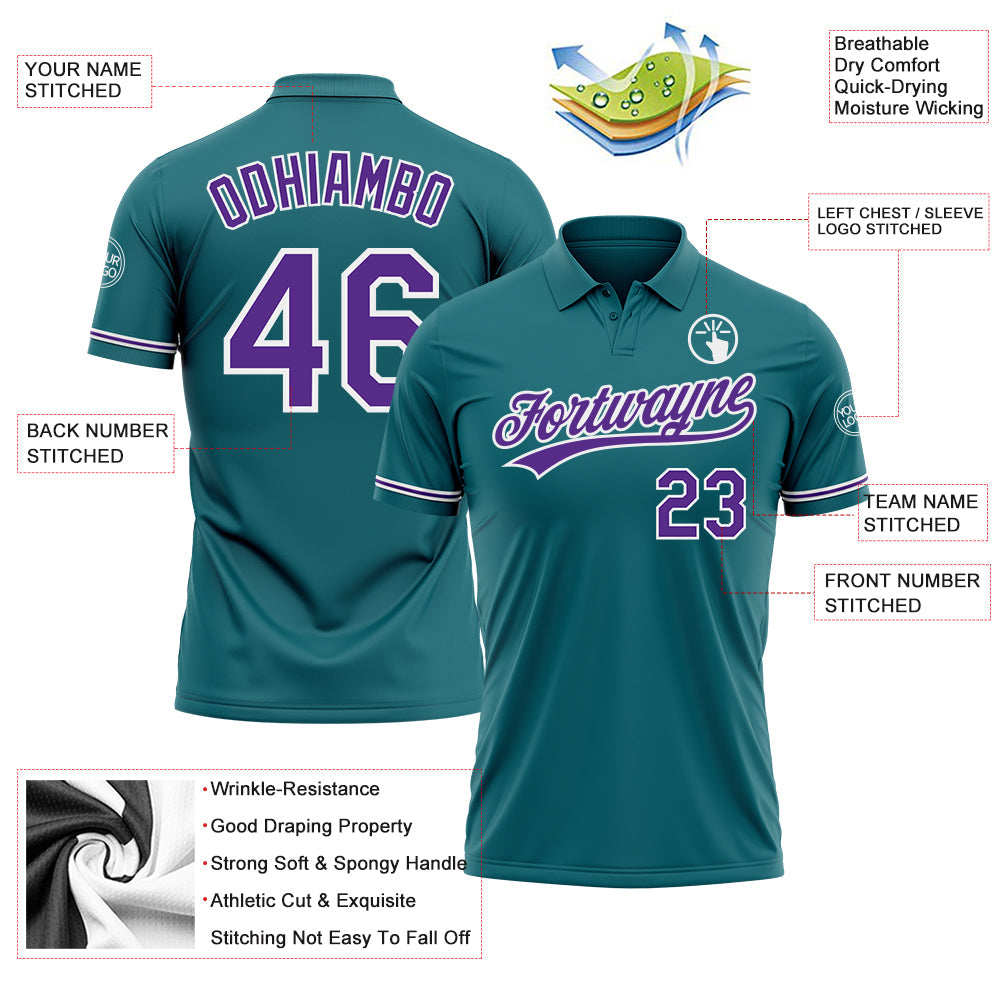 Custom Teal Purple-White Performance Vapor Golf Polo Shirt view 3