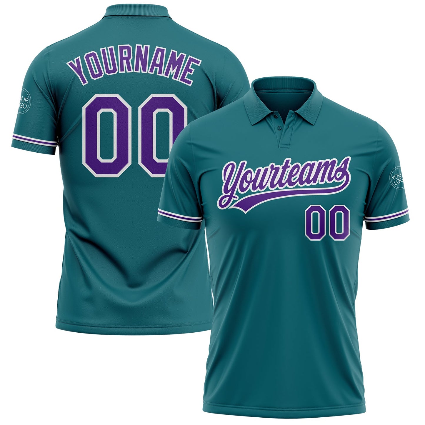 Custom Teal Purple-White Performance Vapor Golf Polo Shirt - Main View