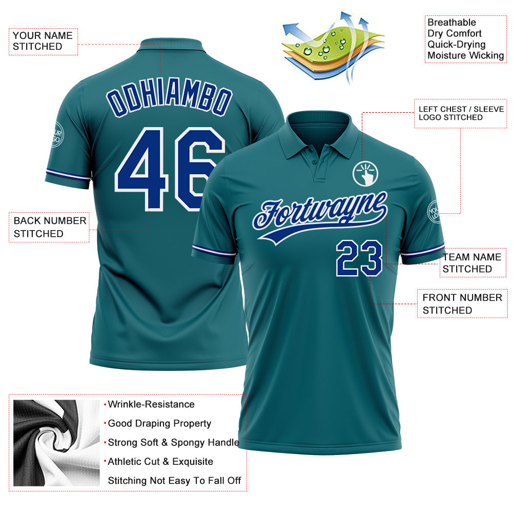 Custom Teal Royal-White Performance Vapor Golf Polo Shirt view 3